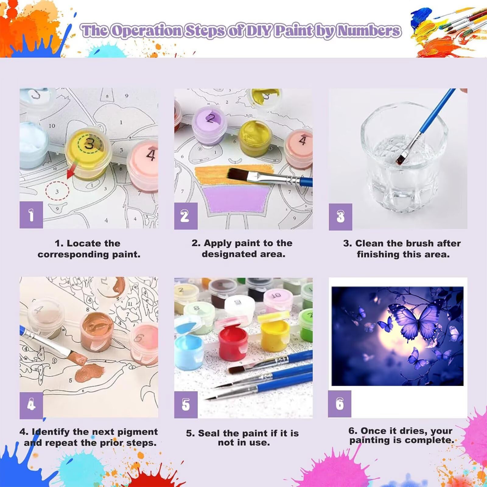 Peinture Numero Adulte Papillon Coloriage par Numero Adulte RêVe DIY Paint by Numbers, avec Pinceaux Peinture Loisir Creatif Enfant Numéro D'art Cadeau Femme, Pour Decoration Maison 80x100cm H - 963
