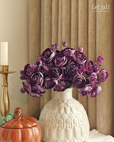 Miniatura 5 de Letjolt Ramo de flores artificiales de ranúnculo, 18 piezas, ranúnculos de seda púrpura, ramo de novia, centros de mesa para compromiso, arreglos,