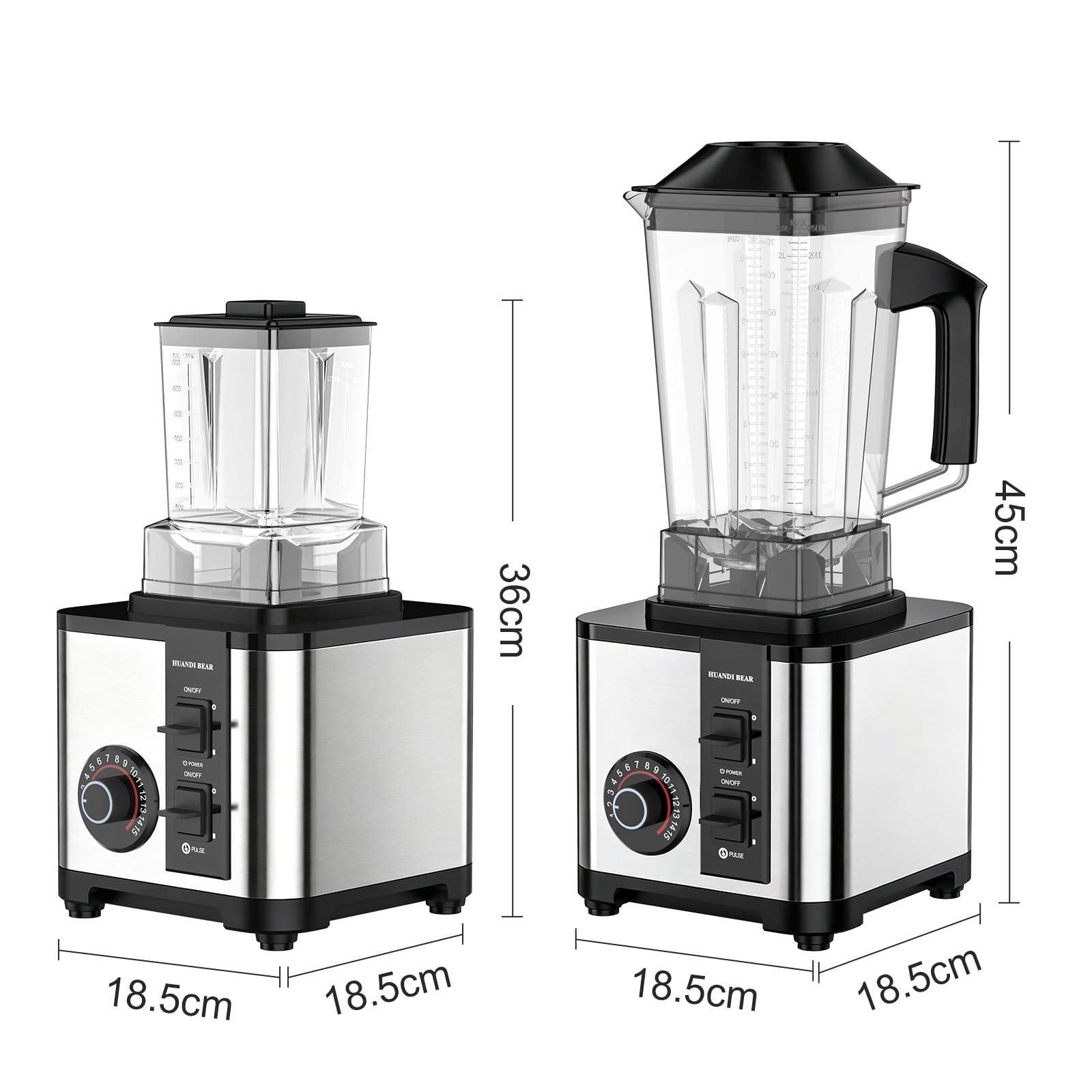 Frullatore multifunzione, frullatore per succhi e frullati 2 in 1, 15 velocità, 2 caraffe (2,5 l + 0,5 l), lame in acciaio inox, trita rapidamente ghiaccio e frutta congelata (2 in 1 B)