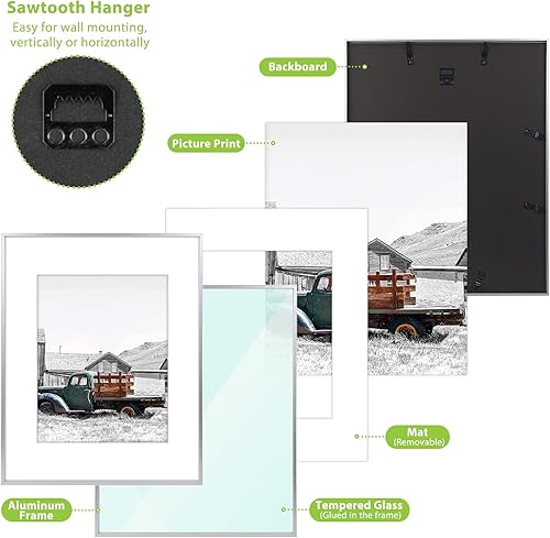 Vista 186 de Golden State Art - Marco de fotos de aluminio satinado clásico de 8 x 10 con alfombrilla de color marfil para fotos de 5 x 7 y cristal real, Dorado