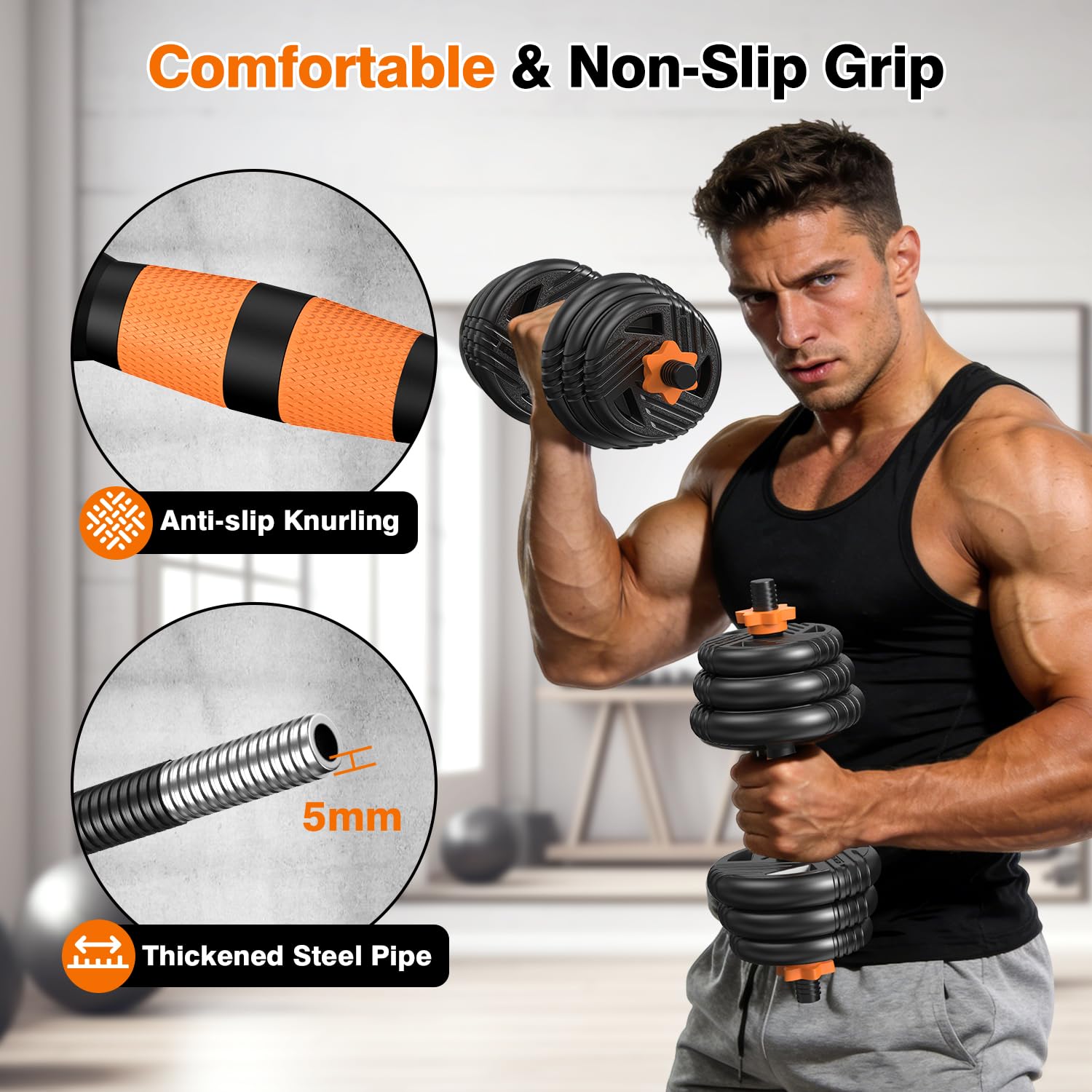 Adjustable Dumbbell Set with Connector for Home Gym Workout | 33/44/66/88lbs 5 in 1 Free Weights Dumbbells Set, Weights Set Used as Barbell, Kettlebells, Push up Stand, Weight Plate
