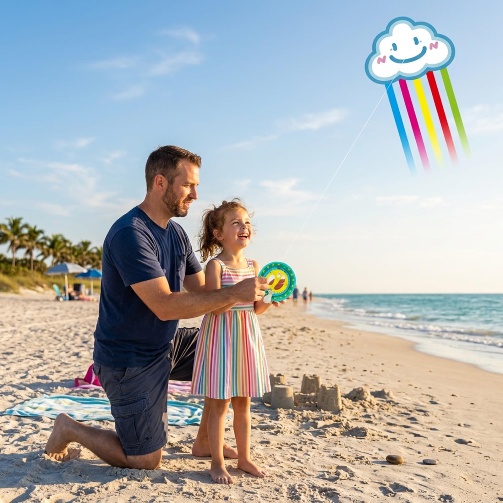 Smiling Cloud Rainbow Kite Mit Single-Line-Rolle, Einfach Zu Fliegende Fun-Drachen Für Anfänger, Für Spiele Und Aktivitäten Im Freien(String 300m/984ft)