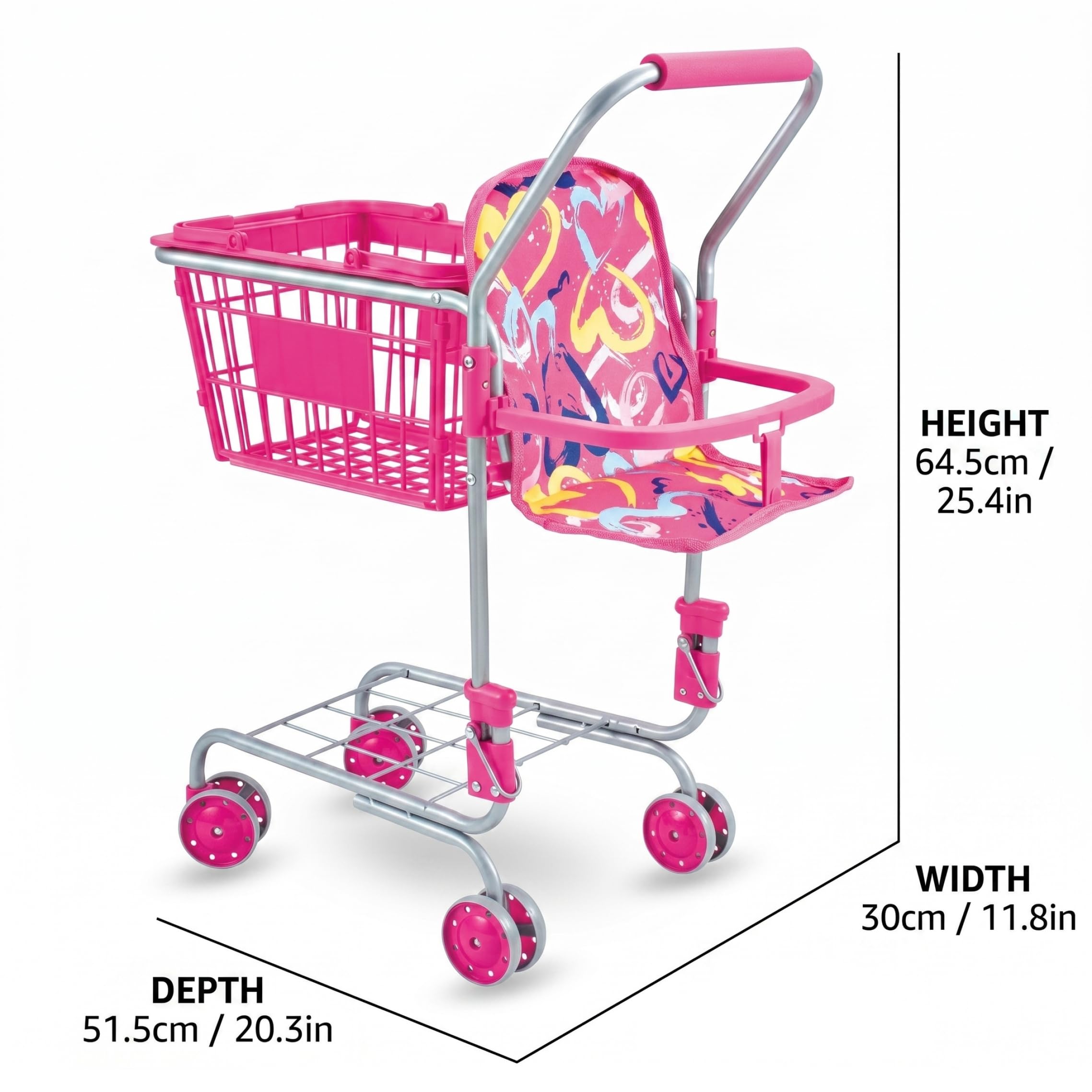 Carrello della Spesa Giocattolo Carrello della Spesa Pieghevole per Bambini con Cestino Rimovibile e Ruote girevoli a 360°