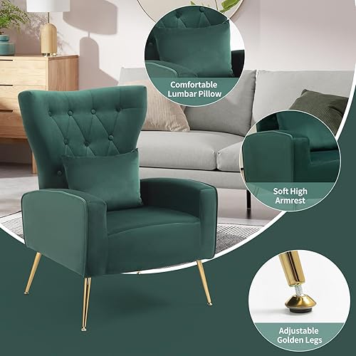 Miniatura 61 de Sillas modernas para sala de estar, sillón de terciopelo con almohada lumbar, sillas de dormitorio con respaldo alto, silla de tocador, silla de