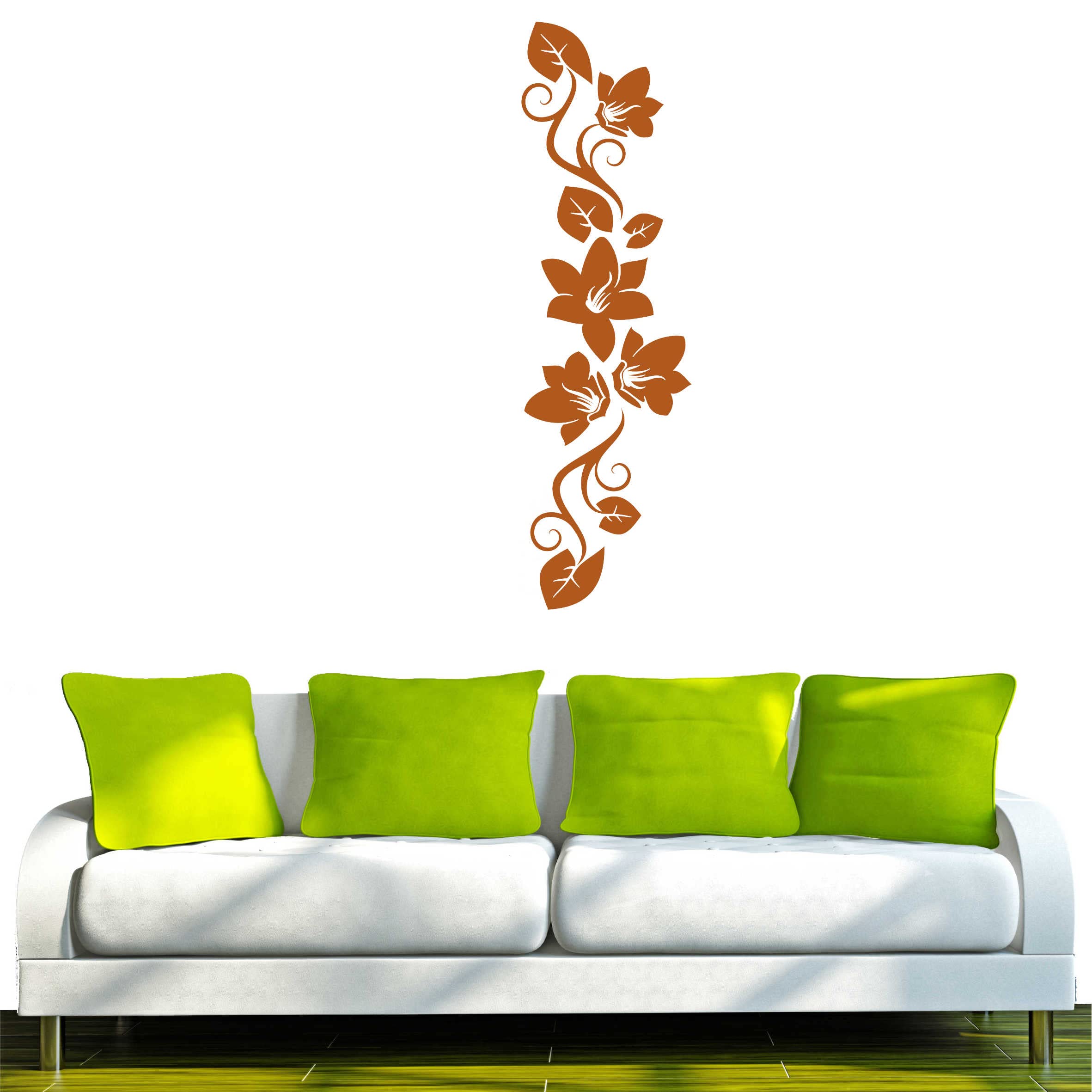 INDIGOS UG - Wandtattoo Wohnzimmer - Wandaufkleber Blümchen Ranke mit hübschen Blumen 240x69 cm - haselnussbraun f269 - Aufkleber Kinderzimmer Schlafzimmer Küche Badezimmer Büro Dekoration