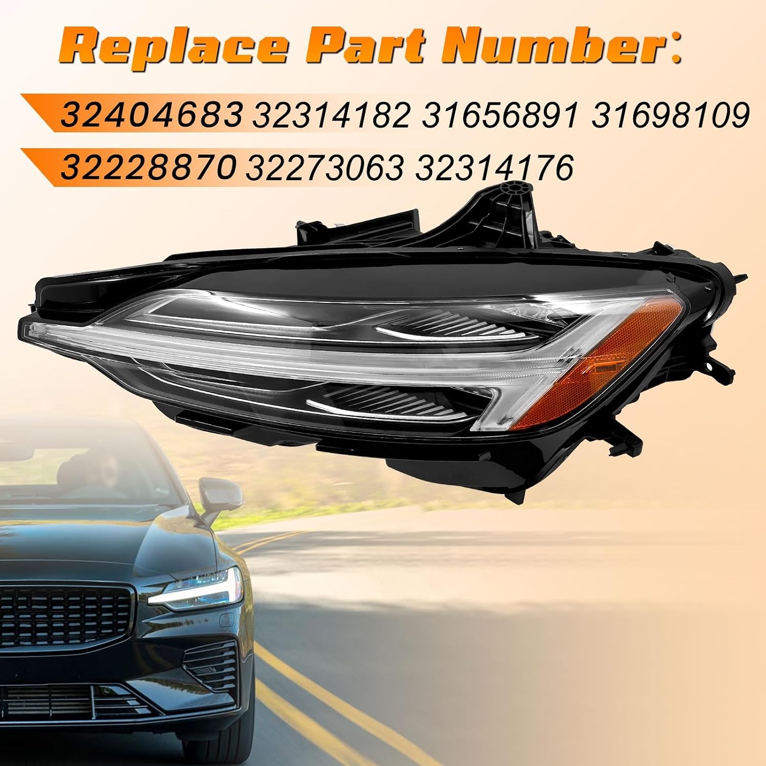 32404683 Left Driver Side AFS Full LED Headlight Replacement for Volvo S60 V60 2019-2025 High configuration LED Headlamp 32228870 32314182 31656891 31698109 32273063 32314176