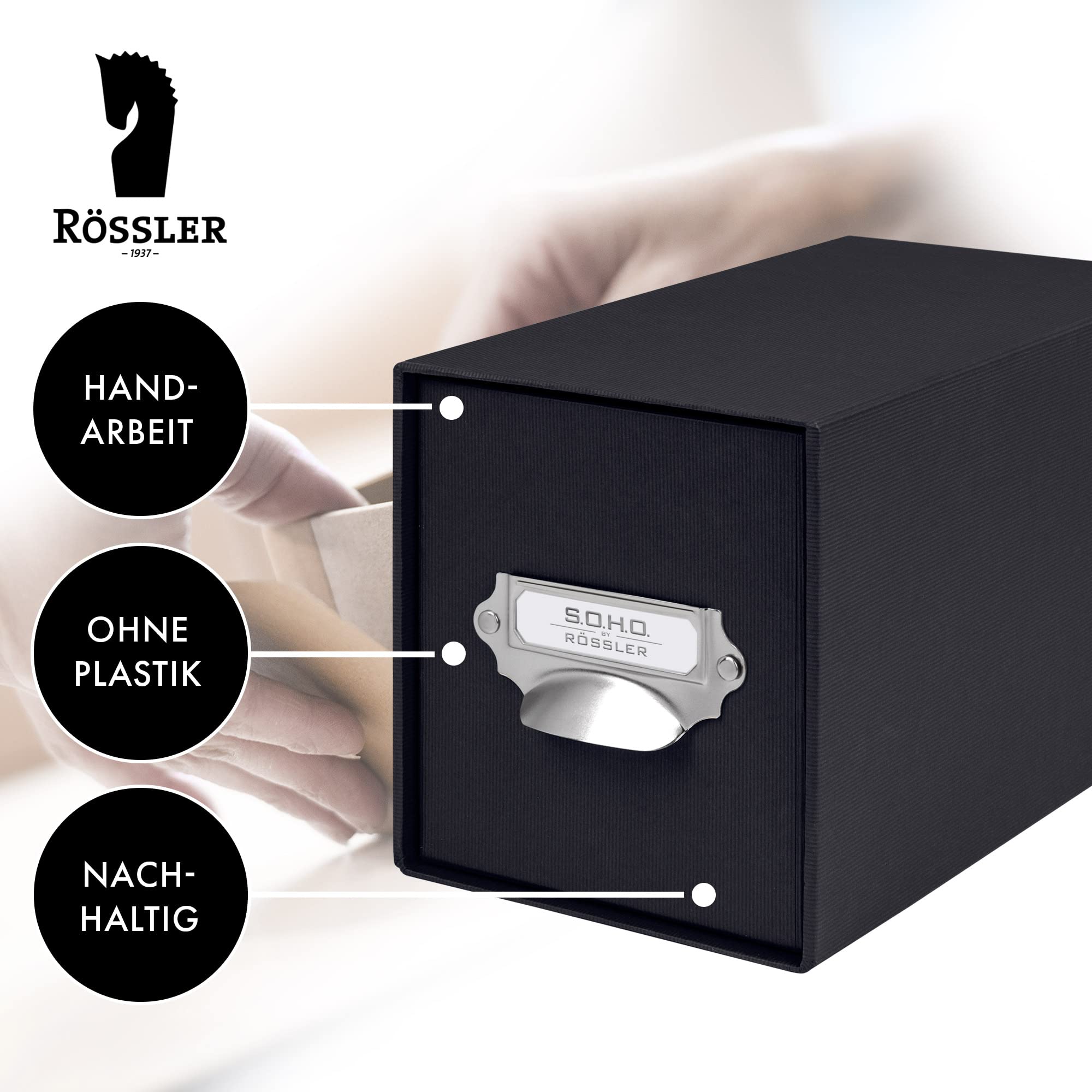 Rössler SOHO CD-Schubladenbox | Schubladen-Aufbewahrungsbox | Organizer mit Schublade | Storage Box | Aufbewahrung & Organisation | (BxHxT): 143 x 158 x 261 mm | 1 Stück | Farbe: Schwarz | Organizer mit Schublade für CDs, Zubehör, Bürobedarf und kleine Al