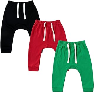 SOBOWO Newborn Baby Boy Girl 3-Pack Joggers Infant Baby Cotton Harem Pants for Toddler Boys Girls 0-3T Interlock 195 GSM Price In India