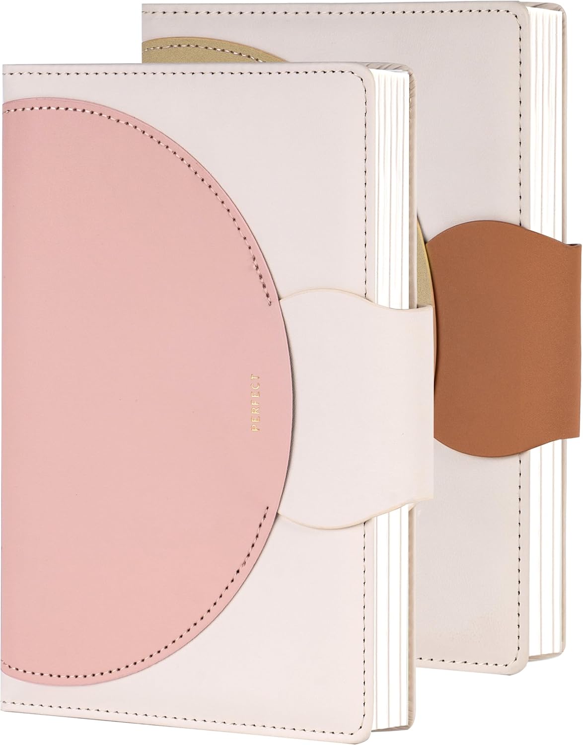 CAGIE Lined Journal for Women, 100GSM 192 Pages Leather JournalS for Writing with Buckle Closure,A5 Hardcover Diary Journaling Notebooks for Business Work School Note Taking 5.9" x8.5 (Brown & Pink)