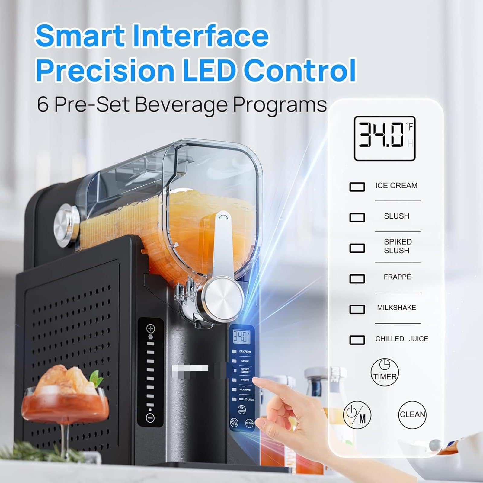 6-Mode-Slush-Hersteller, 1,2L Kapazität, Ruhige Gefrorene Getränkemaschine für Cocktails Smoothies, 15-Min.-schnelles Einfrieren, Selbstreinigung, Party Home Use, Schwarz