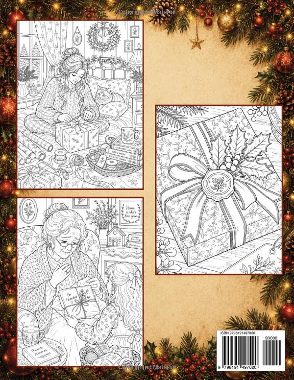 Cozy Christmas Unwrapped Aesthetic Coloring Book: 50 Cozy Coloring Pages Featuring Giving, Wrapping Presents, Family Moments, Holiday Decorating and ... for Adults (The Cozy Aesthetic Collection) image 3