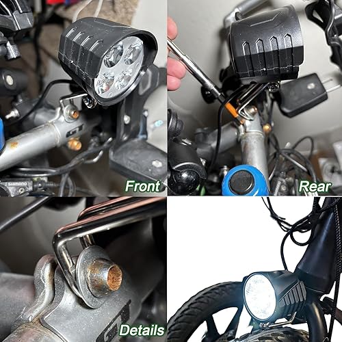 Miniatura 6 de Faro delantero Ebike de 3 pines - PSLER 36V-72V barra de luz para bicicleta, luz delantera de bicicleta eléctrica con bocina