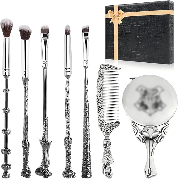 Harry Makeup Brushes Gifts Set for Women, Potter Makeup Brushes with Mirror & Comb, Christmas Birthday Gifts for Kids, Silver