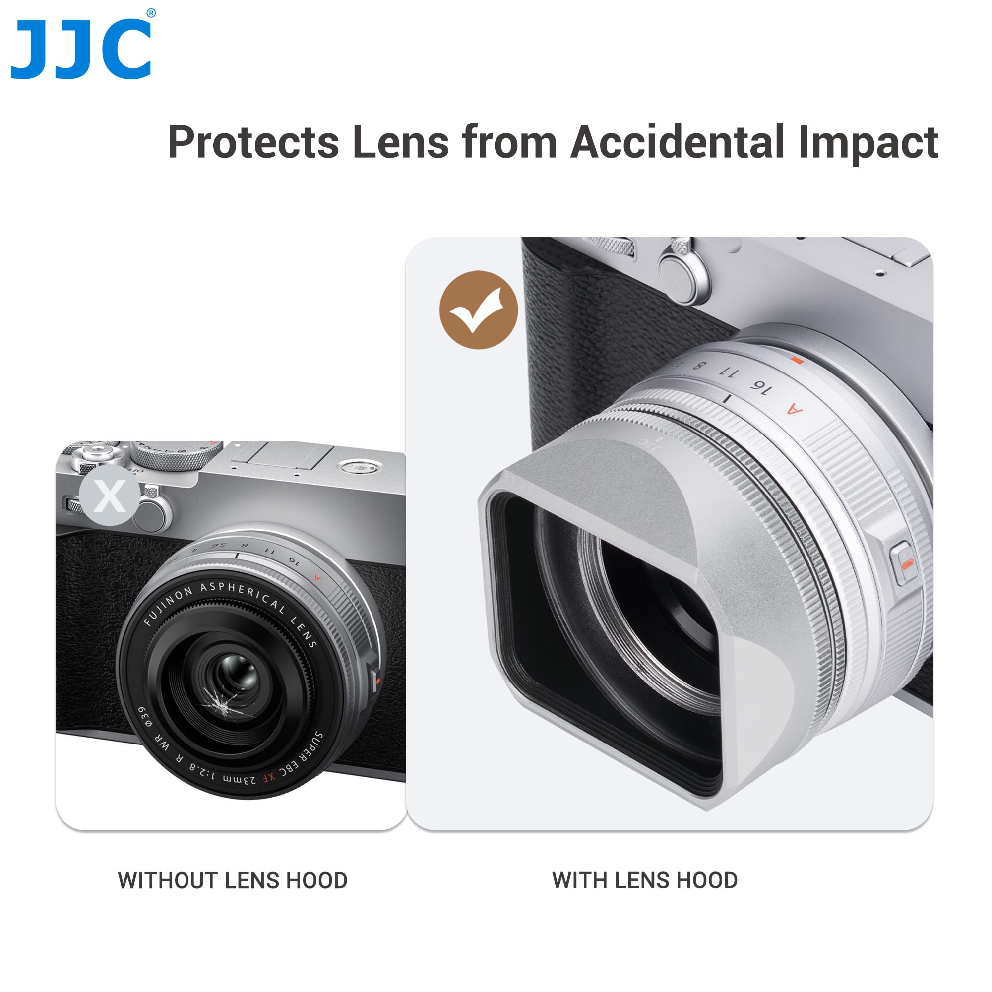 JJC Metall-Bajonett-Gegenlichtblende und -Kappe mit Adapterring, kompatibel mit Fujifilm X-E5 + XF 23 mm F2.8 R WR, XF 27 mm F2.8 R WR, XF27 mm F/2.8, passend für Ф39 mm Filter, ersetzt LH-XF27