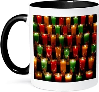 3dRose Quebec, Saint Anne of Beaupre basilica, candles-CN10 CMI0494 - Cindy Miller Hopkins 11oz Two-Tone Black Mug