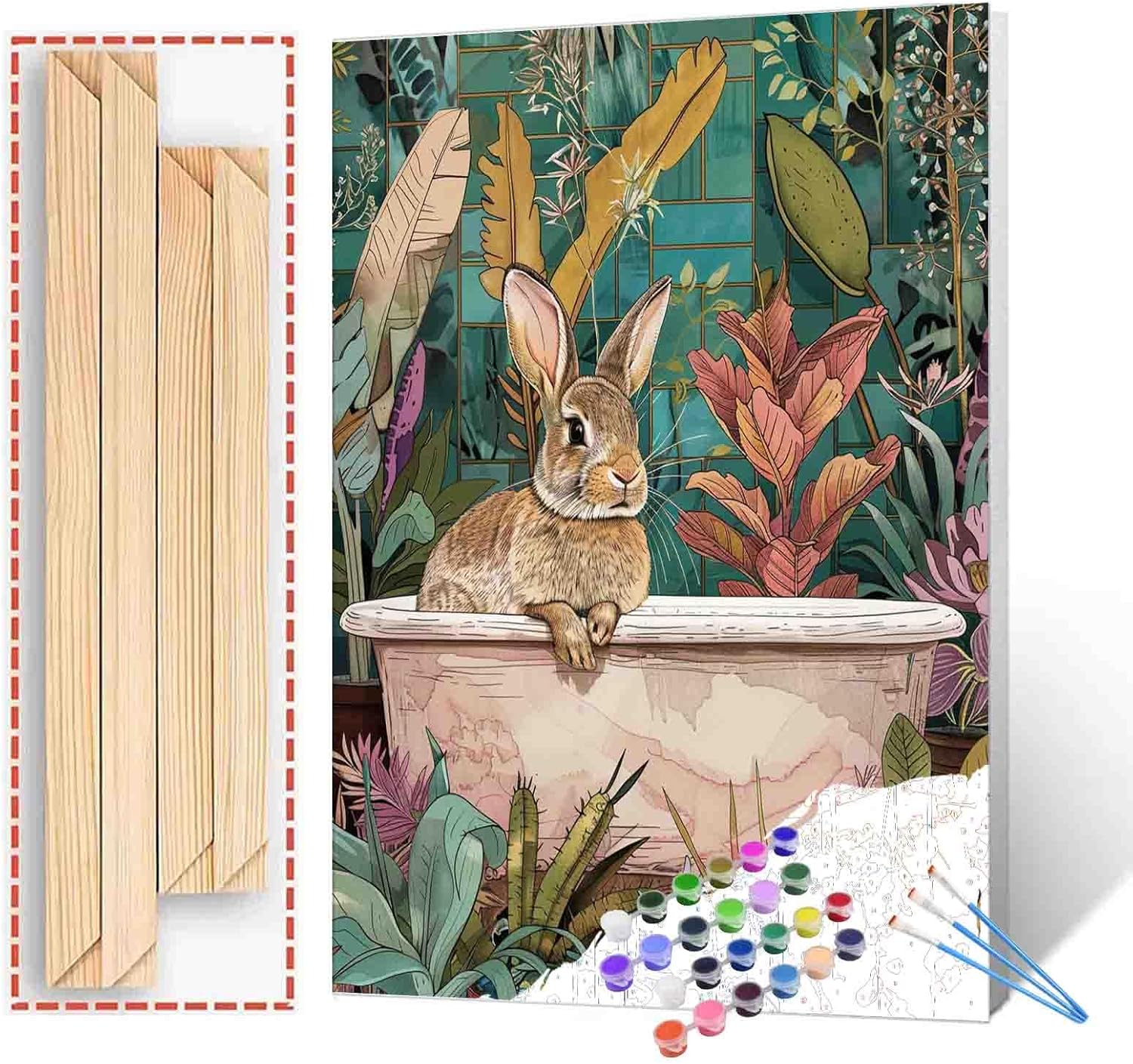 Brown Bunny Paint by Number for Beginner DIY Bathtub Decoration Acrylic Paint by Numbers for Kids,Art Kits for Adults,Paintings Picture Arts Craft for Home Wall Art Decor(DIY Frame)16x20 inch