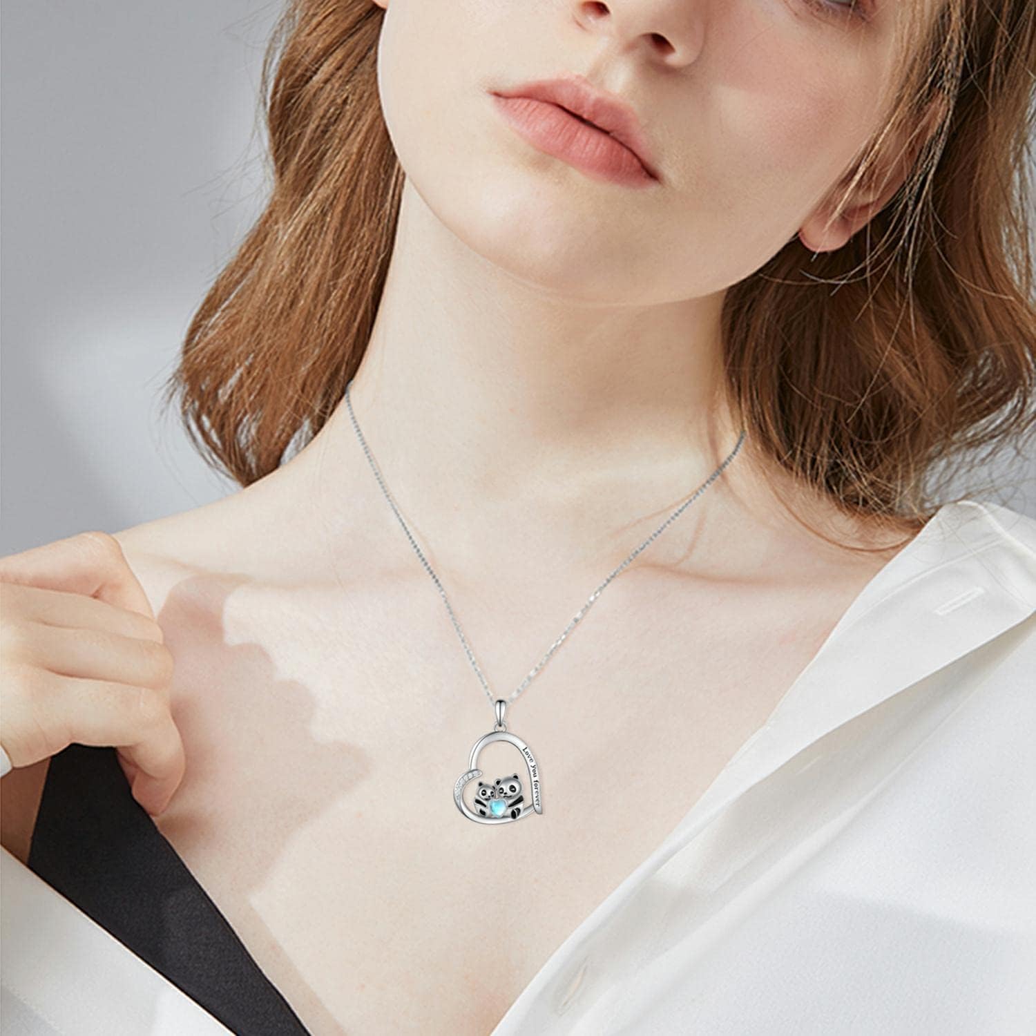 Panda Necklace 925 Sterling Silver Mom Panda Heart Pendant Panda Jewelry Gift for Women Mother's Day Gift - Image 3