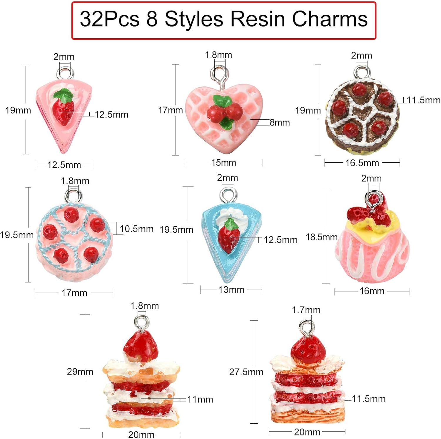 DanLingJewelry 32Pcs 8 Styles Flatback Dessert Sweet Charms Lovely Strawberry Cake Food Charms for Earring Bracelet Jewelry Making - Image 2