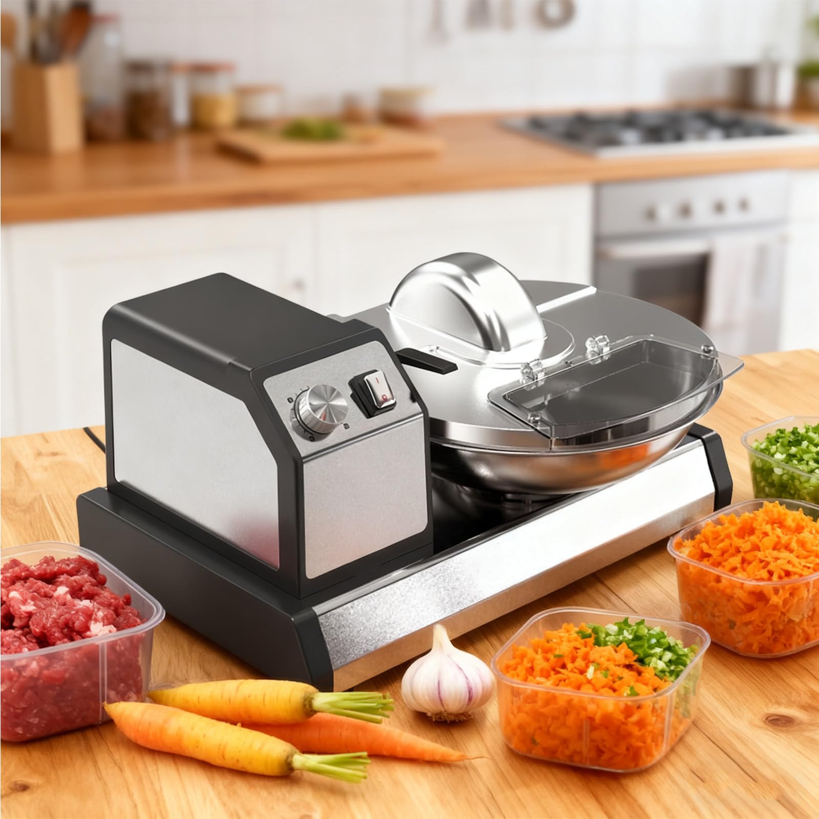Procesador de alimentos comercial, picador eléctrico de verduras de 6 cuartos de galón y molinillo de carne, cuenco extraíble de acero inoxidable, control de temporizador de 1 a 15 minutos