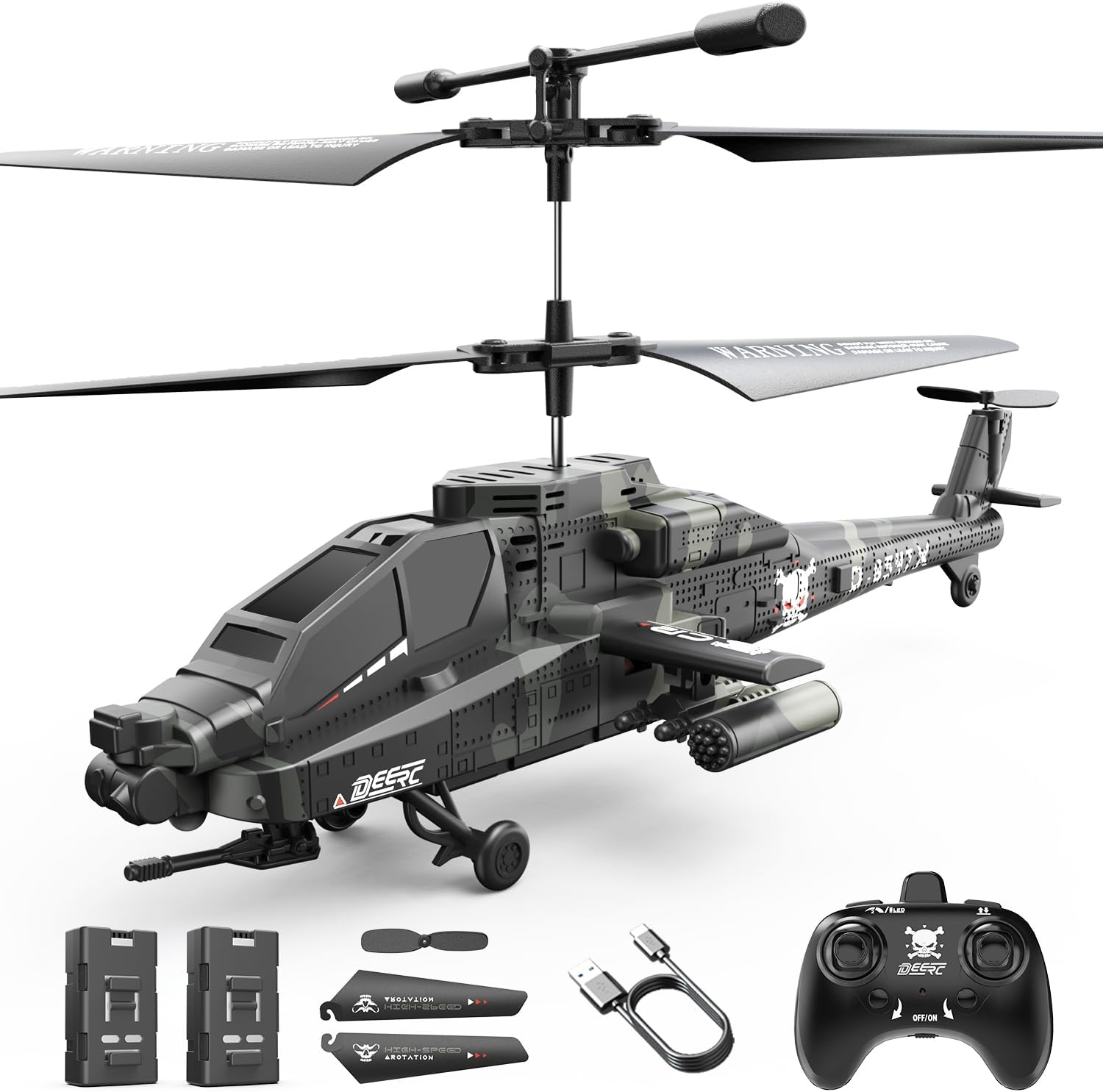 DEERC RC Helicopter, RC Plane for Kids and Adults, 2.4GHz Remote Control Helicopter, 26 Mins Flight Time, LED Lights & Altitude Hold, 2 Batteries, Kids Toy for Ages 8-12