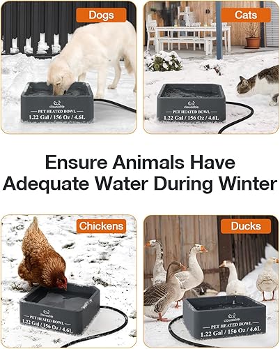 Miniatura 4 de Clawsable Cuenco grande con calefacción para perros y gatos al aire libre, plato de agua caliente para mascotas con cable a prueba de masticación de