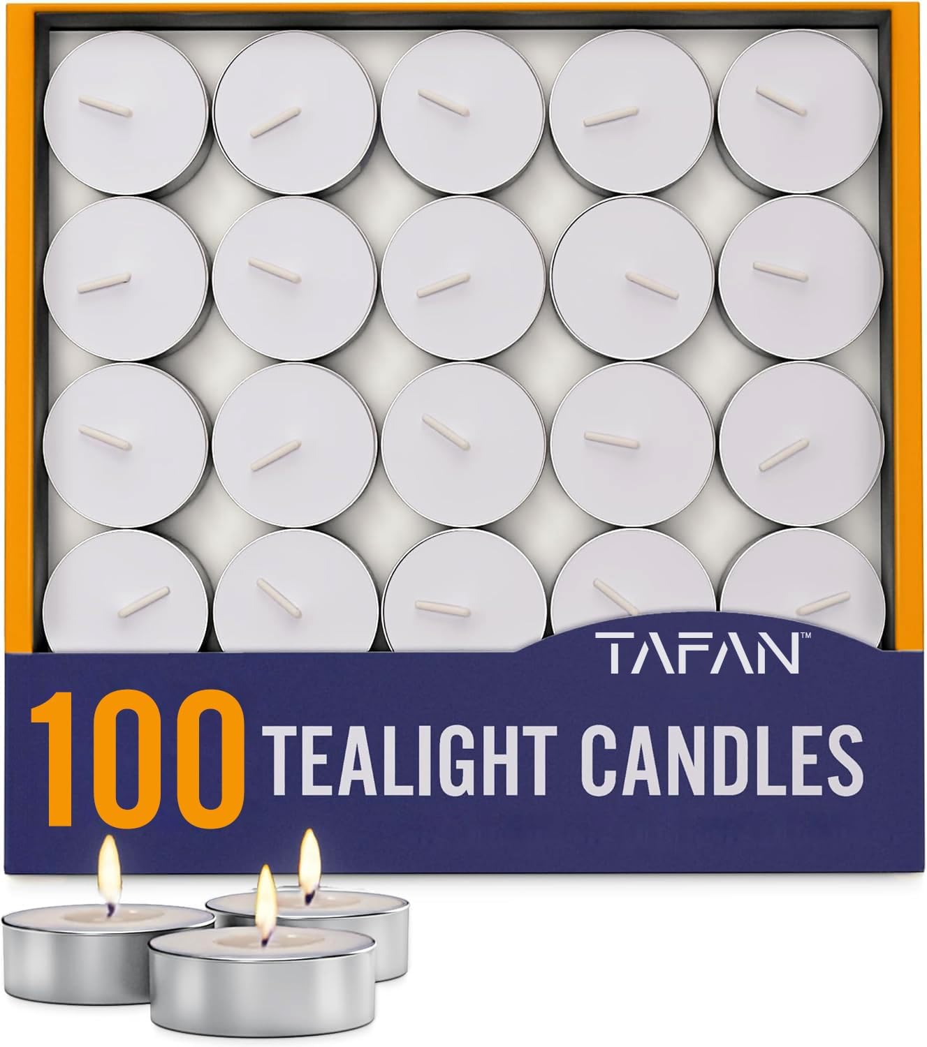 TAFAN™ Unscented Tea Light Candles 100 Pack | 2-3 hours, White, Smokeless, Long-Lasting for Home, Shabbat, Weddings, Diwali, Events, Emergencies | Mini Candles Bulk