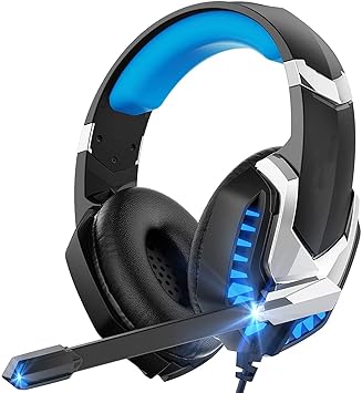 Donerton Gaming Headset, Over-Ear Gaming Headphones with Noise Canceling Mic, Stereo Bass Surround Sound, LED Light, Soft Memory Earmuffs PS4 Gaming Headset Compatible with PC, Laptop,Tablet