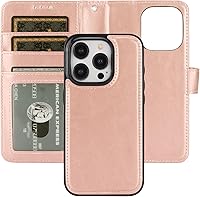 Vista 20 de Bocasal Funda tipo cartera desmontable para iPhone 15 Pro con bloqueo RFID, ranuras para tarjetas, soporte de cuero PU premium magnético con soporte