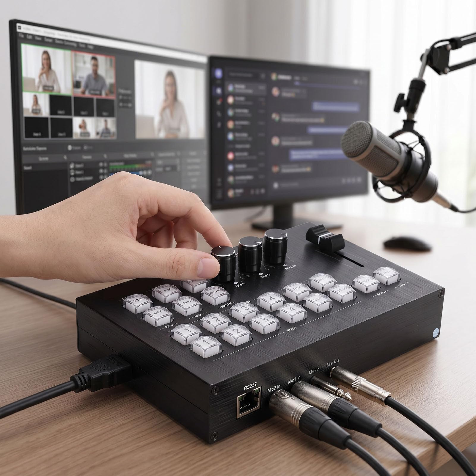 ASHATA Switcher Mixer Video HDMI, 1080P 60Hz Mixaggio Audio Live HDMI 4 Ingressi 2 Uscite (Spina europea)