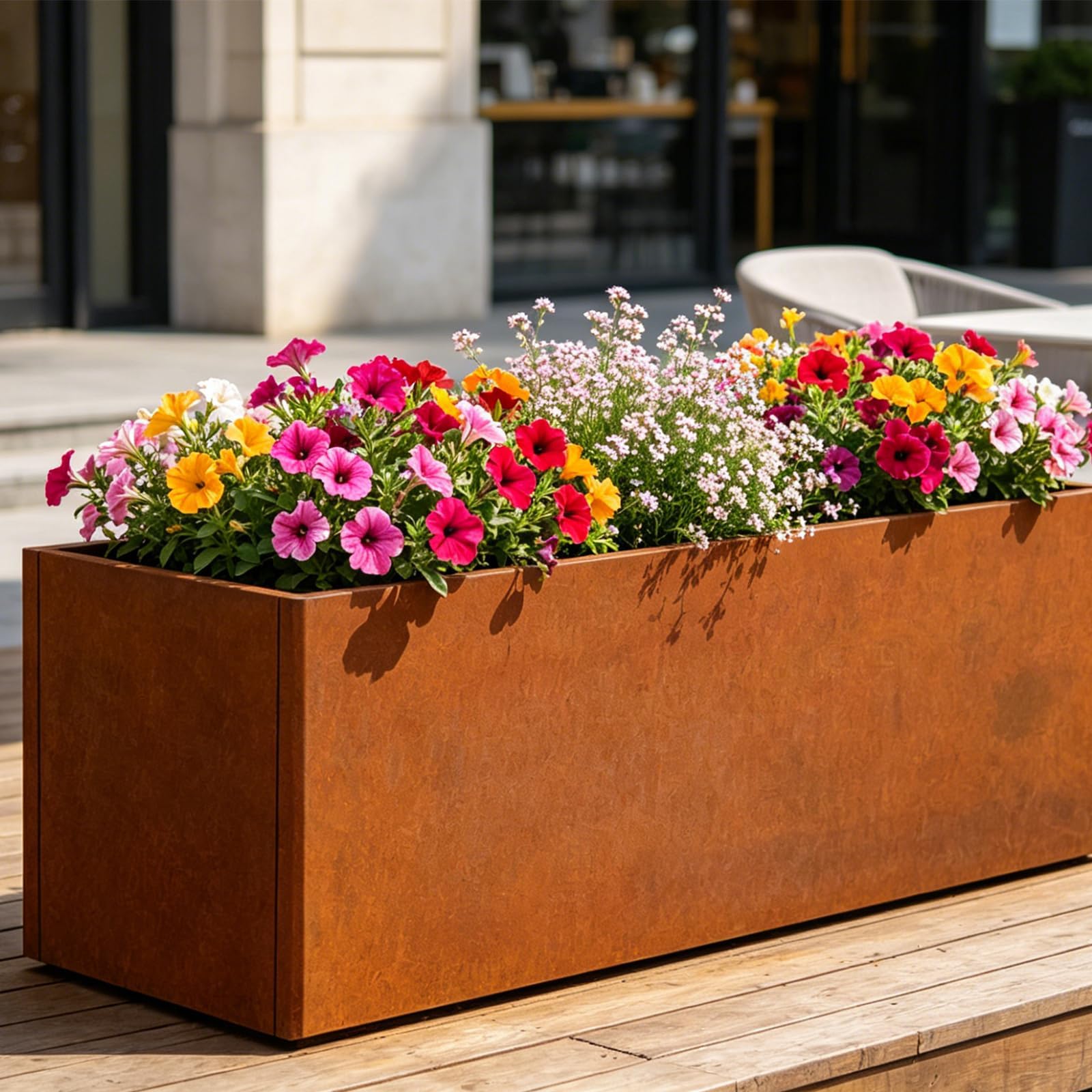 Taimiko Rust 100Cm Corten Steel Trough Planter,Garden Planter Patio Flower Pots, Pre Ed(L100cm X W40cm X H40cm) For Flowers, Plants, Herbs, Vegetables