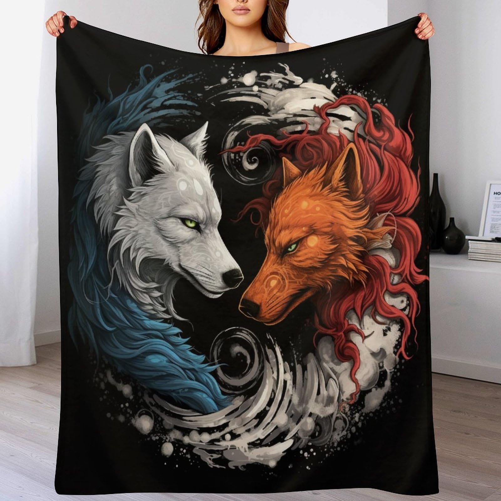 Couverture loup polaire pour adultes et enfants idée cadeau hiver