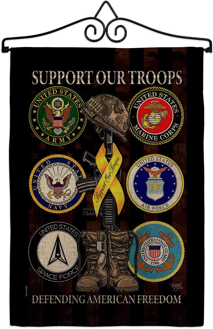 United We Support Burlap Garden Flag - Set Wall Hanger Armed Forces Service All Branches Honor State American Military Veteran Official - House Banner Small Yard Gift Double-Sided 13 X 18.5