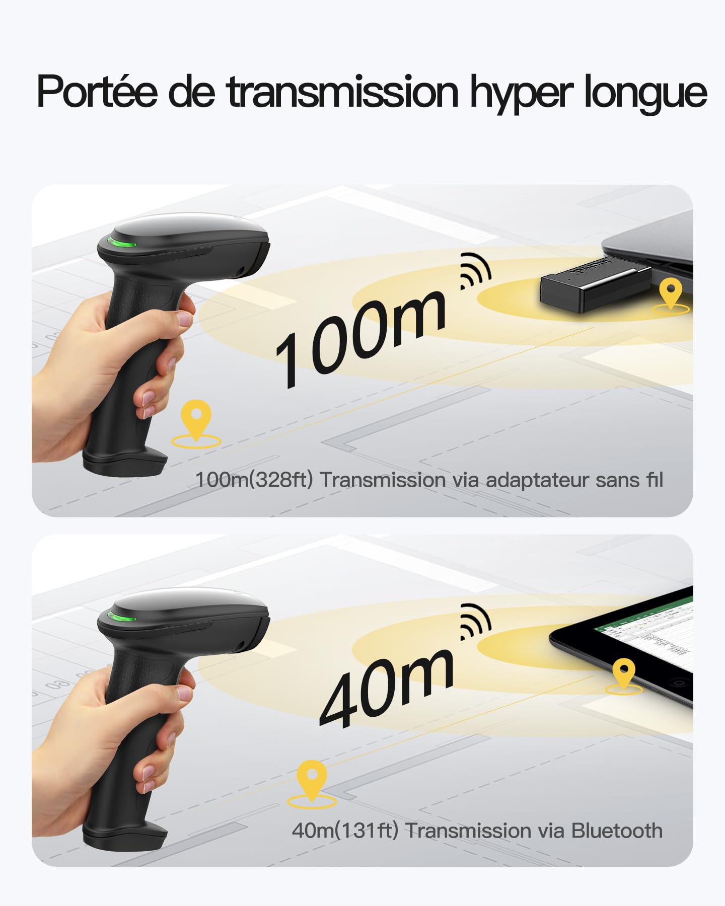 Inateck Scanner Code Barre Bluetooth, Lecteur Code Barre sans Fil Portable, 1 Charge 3 Mois, Douchette Code Barre 1D 2D QR Code avec APP et SDK, BCST-23, Foncé