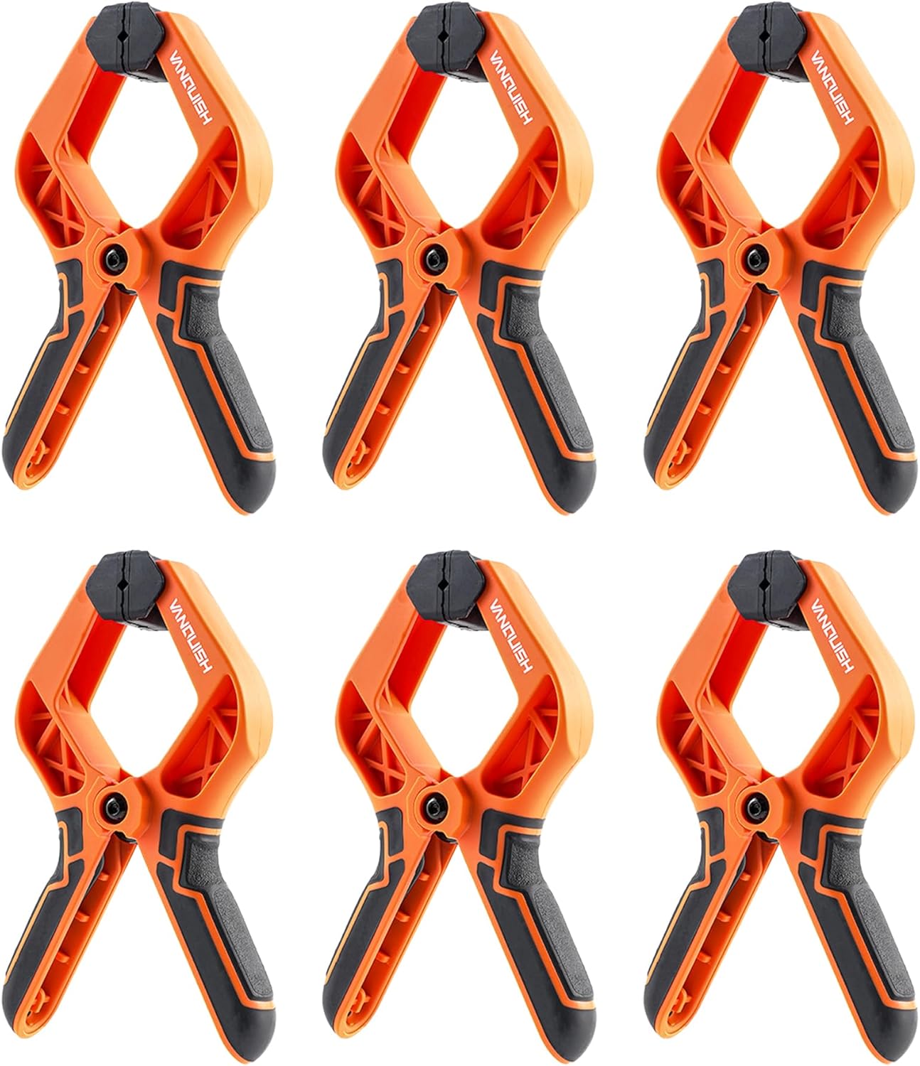 VANQUISH 2 inch Heavy Duty Spring Clamps, 6 Pack Small Nylon Spring Clips with 1 Inch Mouth Opening for Woodworking, Crafts, Backdrop Stand, Photography and Household Use, 3636