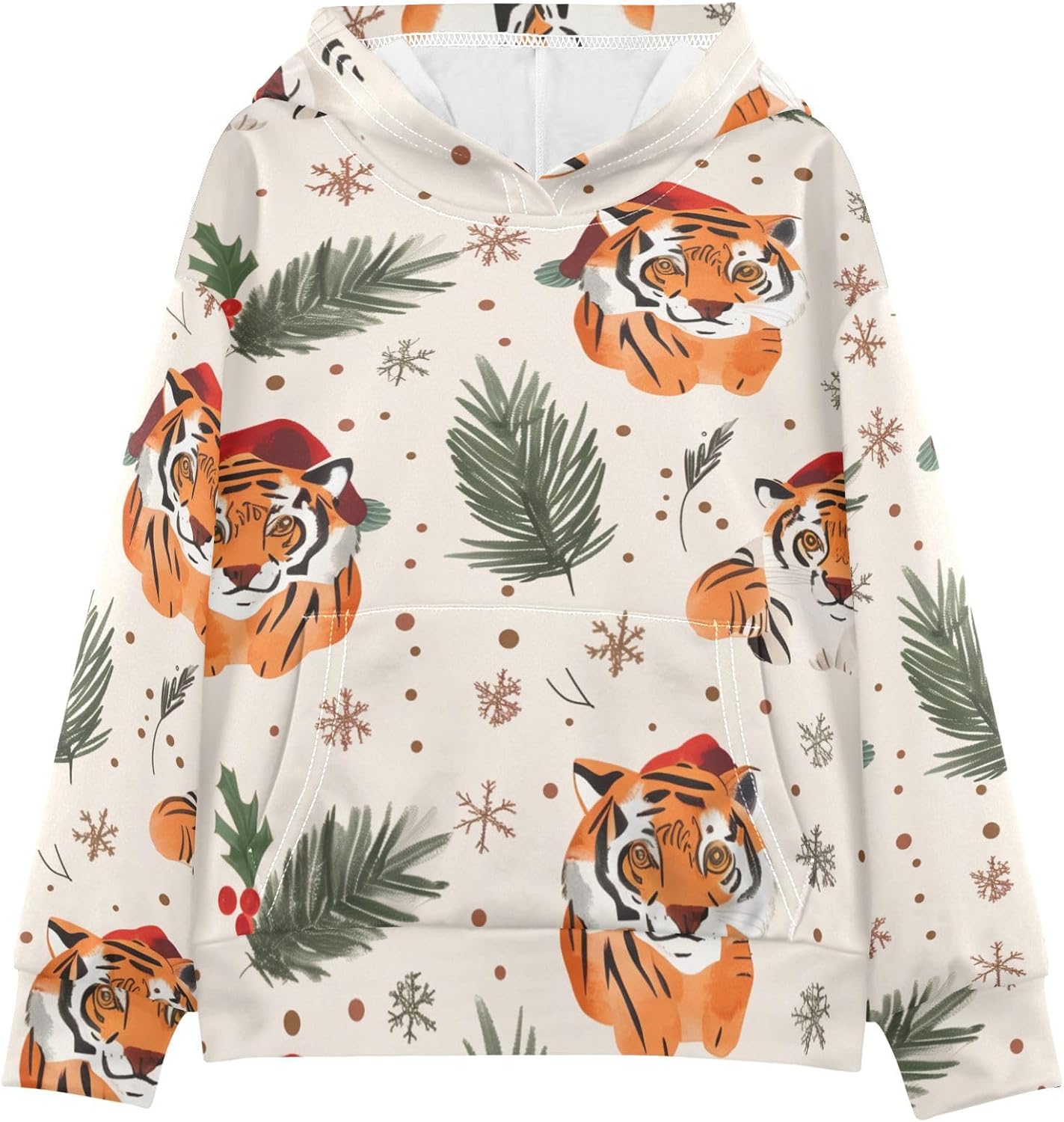 ZZXXB Tiger Pine Branches Kids Sweatshirts Boys Girls Hooded Kangaroo Pocket Pullover Tops XS-XXL