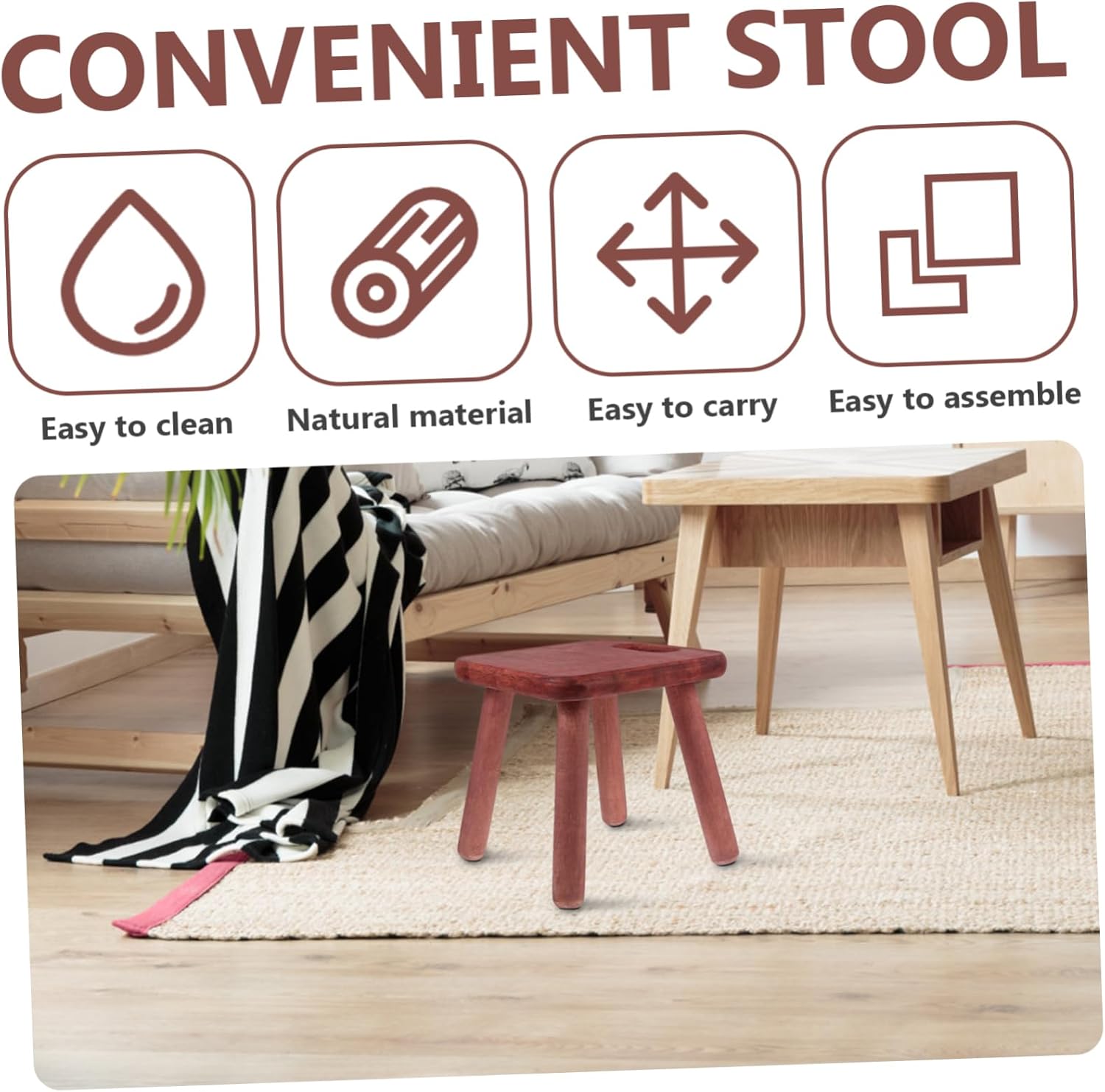 KICHOUSE Portable Wooden Step Stool with Handles Sturdy Rubberwood Footrest for Boy Girl and Adults for Bathroom Kitchen and Bedroom Use Easy Assembly Walnut Finish