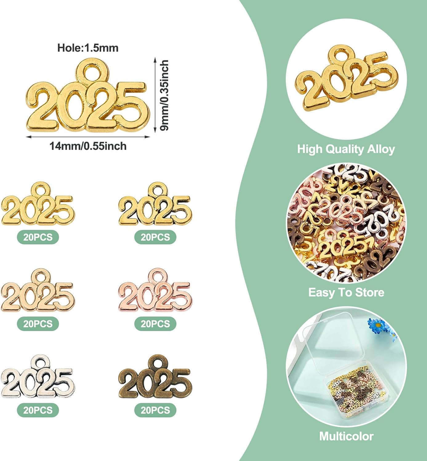 FASHEWELRY 2024 2025 Graduation Pendants Tibetan Style 2024 2025 Year Pendants Alloy Number 2024 2025 Year Pendants for New Year Jewelry Making Necklace Earring Bracelet Graduation Cap Tassel - Image 5