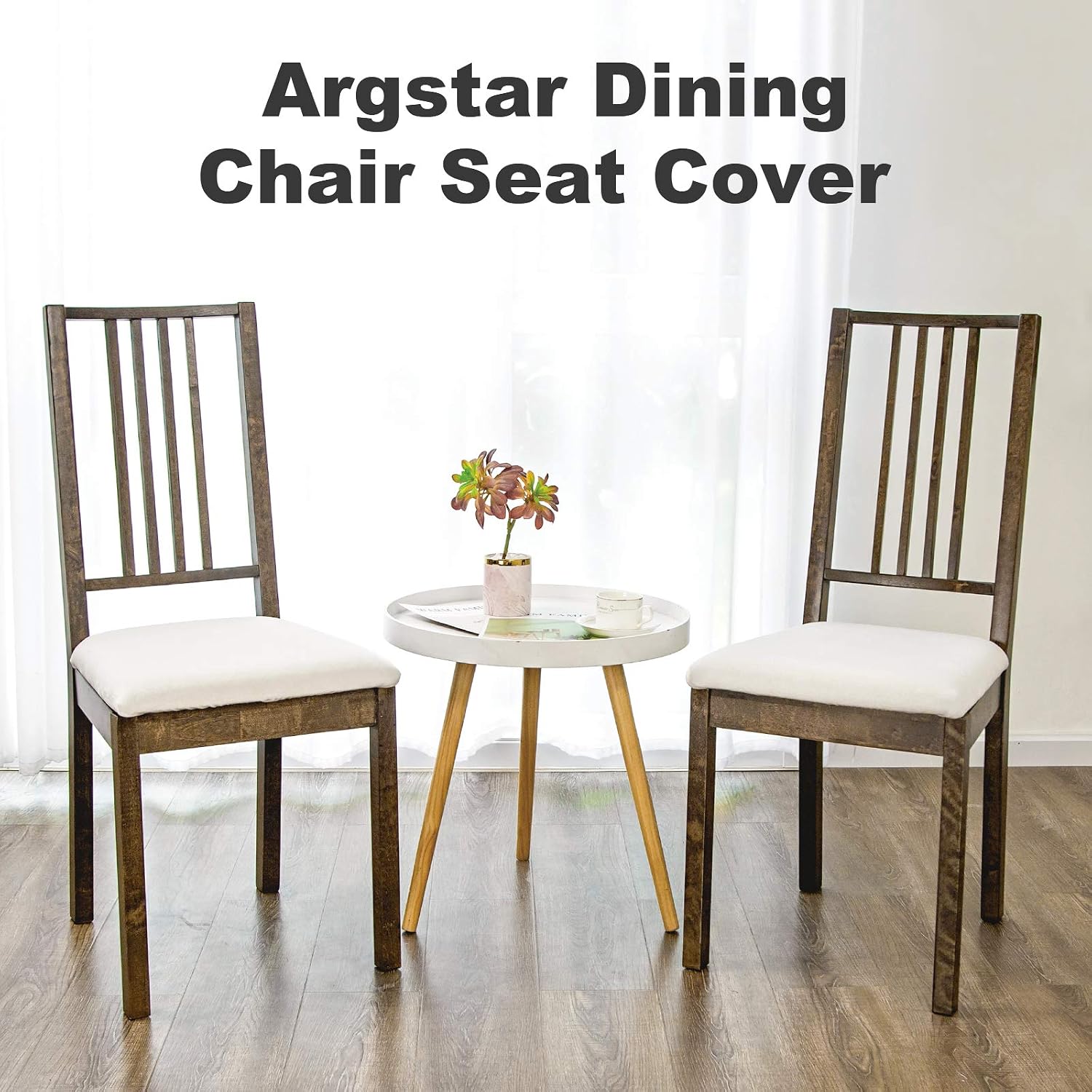Argstar 2 Pack Velvet Seat Covers for Dining Room Chairs, Plush Dining Chair Seat Cover, Stretch Kitchen Chair Cover, Chair Covers for Dining Room Set of 2 (Cream White)
