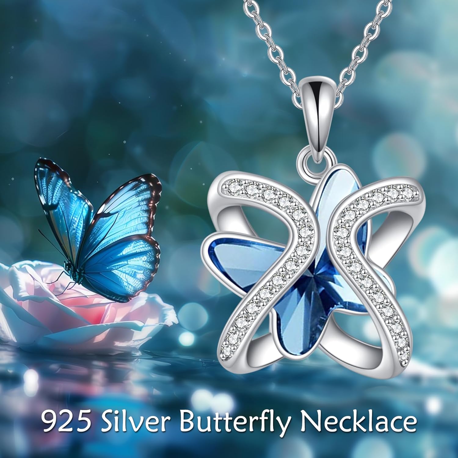 Crystal Necklace 925 Sterling Silver Crystal Pendant Necklace for Women Gift for Women - Image 3