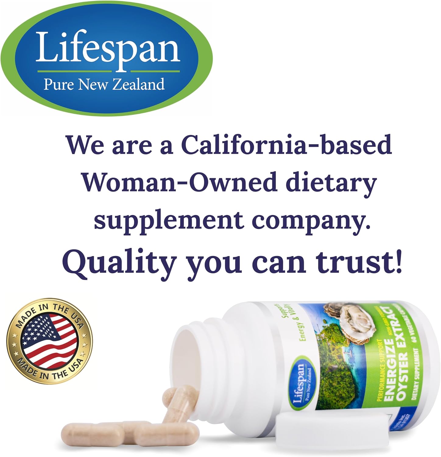 Energize Oyster Extract, Highly Concentrated Supplement for Men & Women - Zinc, Taurine, Amino Acid, Supports Wellbeing and Energy - 500mg, 60 Veg Capsules by Lifespan