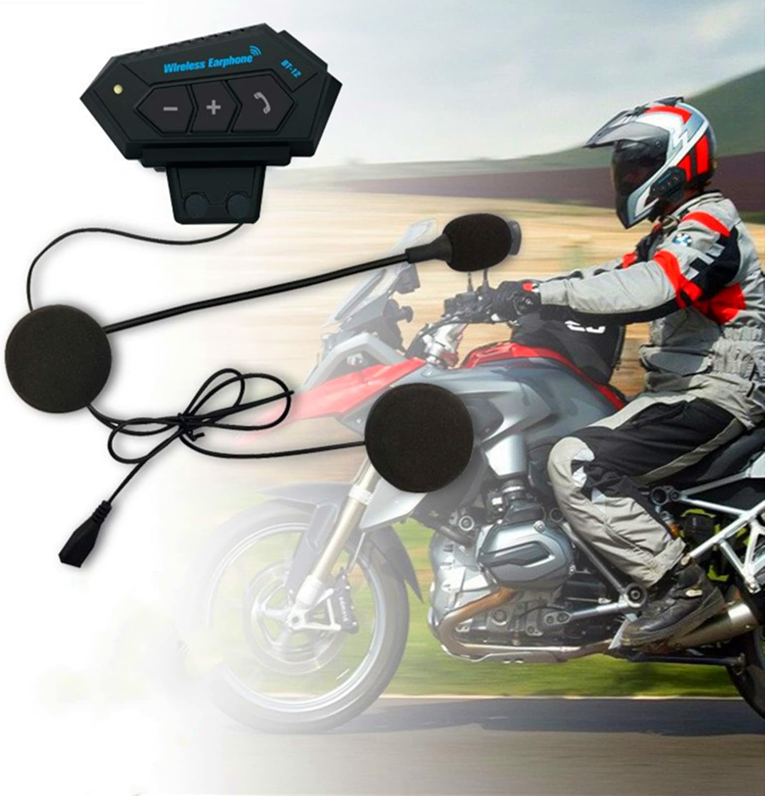 Denpetec Helmet Bluetooth Headset, BT-12 Motorcycle Helmet Intercom, Helmet Communication System Supports Handsfree, Stereo Music