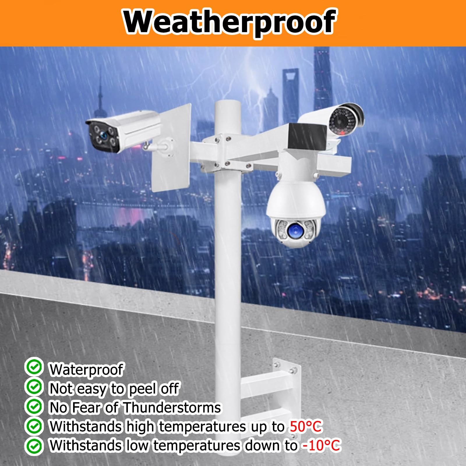 Este Kit de Soporte Universal Blanco para cámara de Seguridad Incluye un Soporte de vigilancia de fácil instalación, Tubo de Acero galvanizado de 6 cm de diámetro, Altura Ajustable de 120 cm