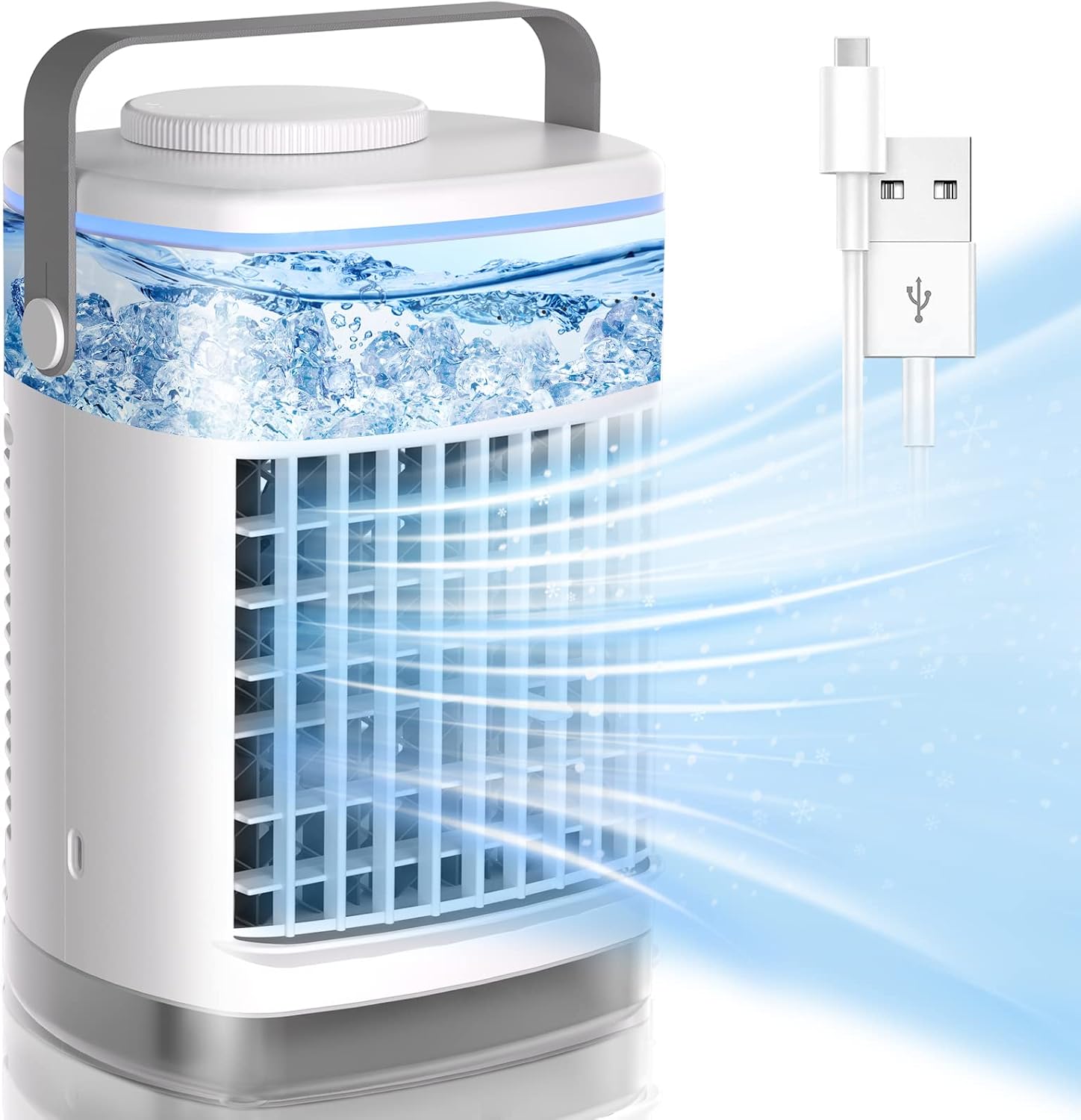 Misby Portable Air Conditioners, Evaporative Personal Air Cooler With Top Fill 700ml Water Tank, Small Quiet Cooling Fan 4 Wind Speed & Colorful Light For Bedroom, Office, Home, Outdoor (No Battery)