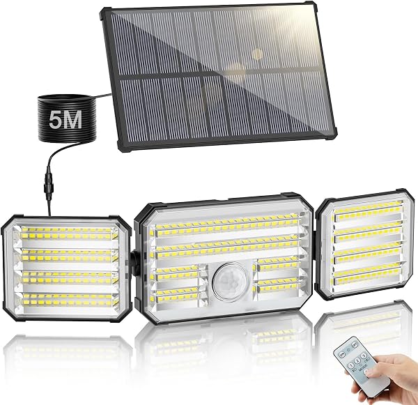 Giliwosy Lampe Solaire Extérieur avec Détecteur de Mouvement, Lumière Solaire Extérieur avec Télécommande 4 Modes 7000K 2000mAh IP67 Étanche, 1 Pièce - 1