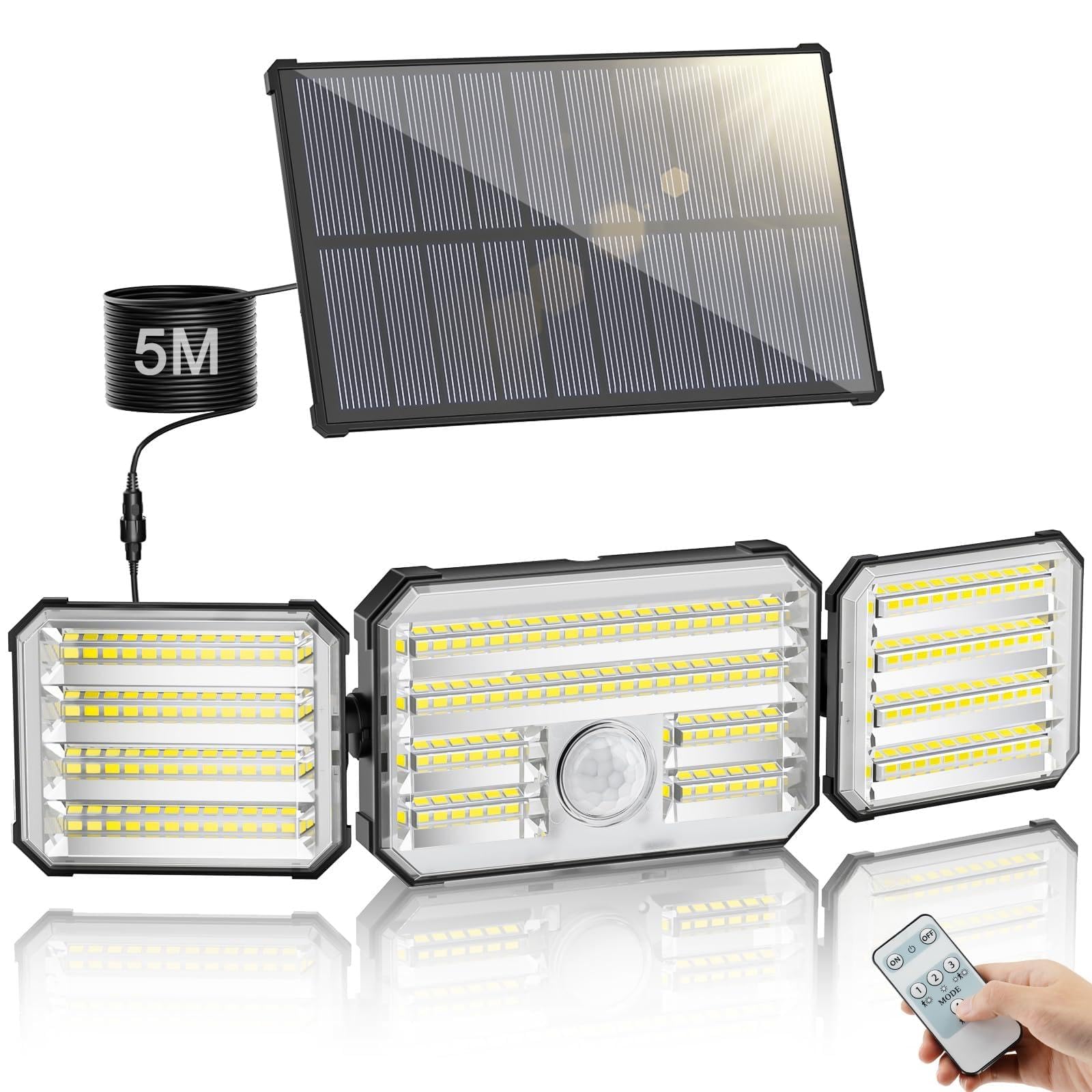 Giliwosy Solarlampen für Außen mit Bewegungsmelder, 160 LED Solarleuchten für Außen mit Fernbedienung 2000mAh 4 Modos IP67 Wasserdichte, LED Solar Strahler für Garten, Garage mit 5m Kabel