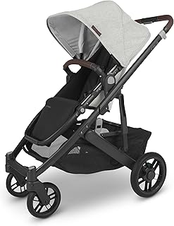 Cruz V2 Stroller -Anthony (White and Grey Chenille/Carbon/Chestnut Leather)