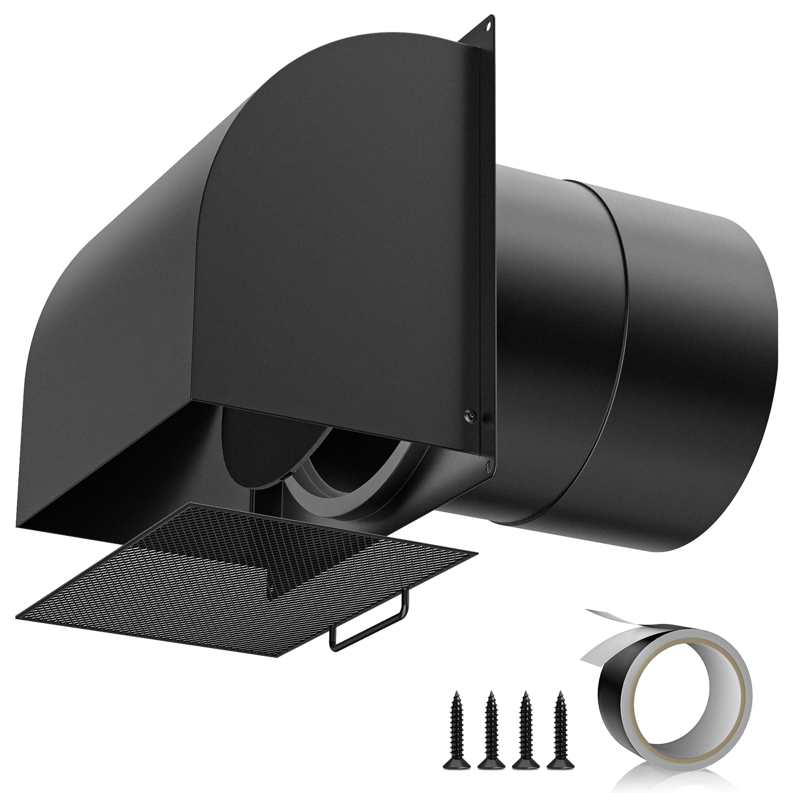 [upgraded] hon&guan 8 inch hooded wall vent with magnetic seal flap and removable mesh,arc-shaped 8'' exhaust wall vent cover cap for kitchen range hood/dryer/bathroom exhaust (galvanized steel,black)