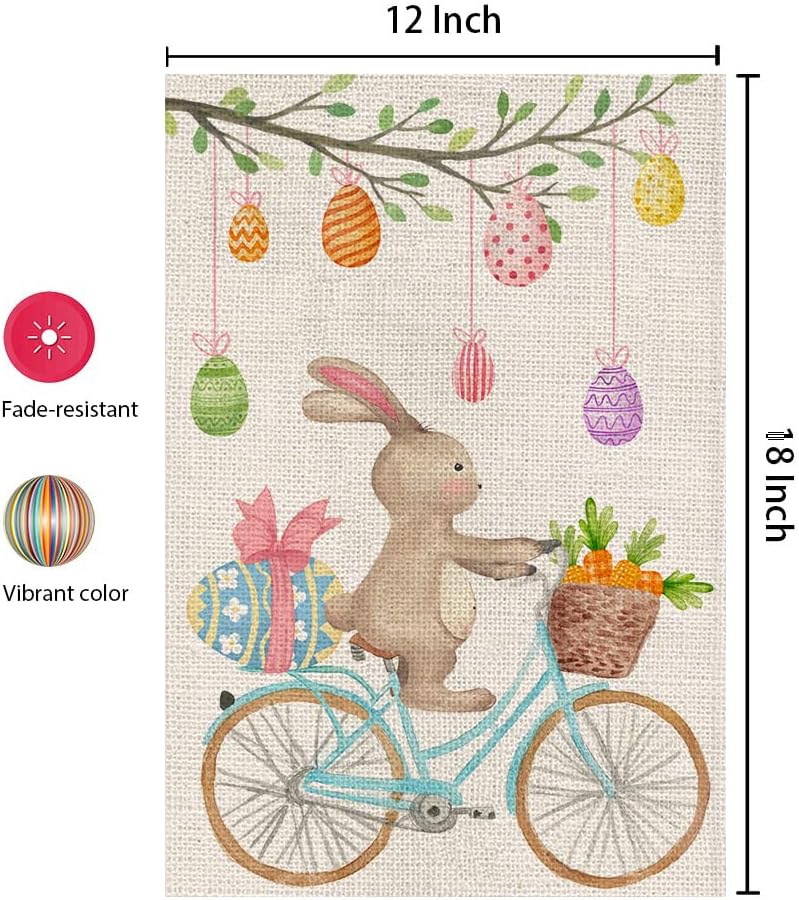 CROWNED BEAUTY Easter Welcome Garden Flag 12×18 Inch Double Sided Rabbit Bunny Bike Egg Tree Outside Vertical Holiday Yard Flag
