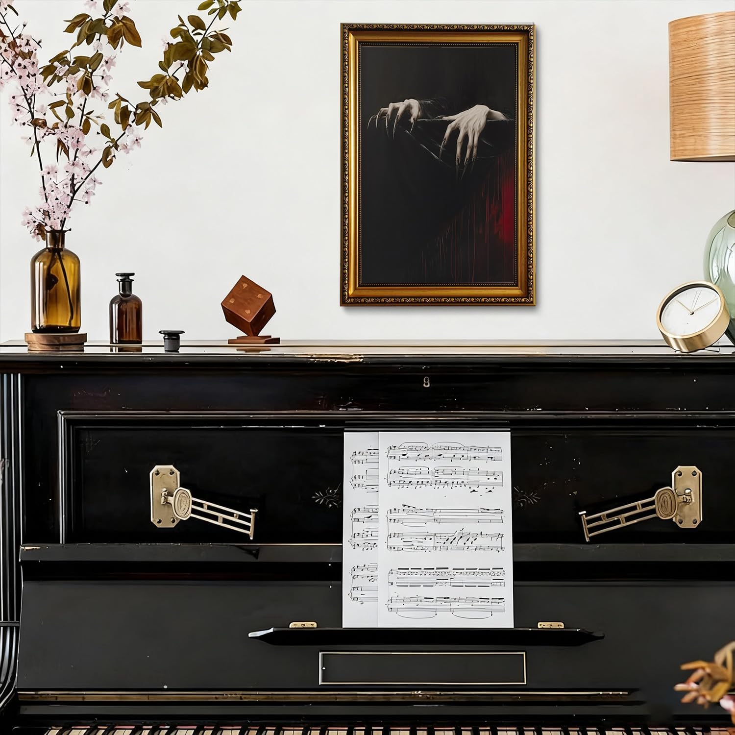 LHHJDIO Vintage Gold Framed Wall Art Gothic Dark Academia Canvas Wall Art Moody Claw Hands Pictures Wall Decor Dracula Vampire Art Printsfor Living Room Game Room Study