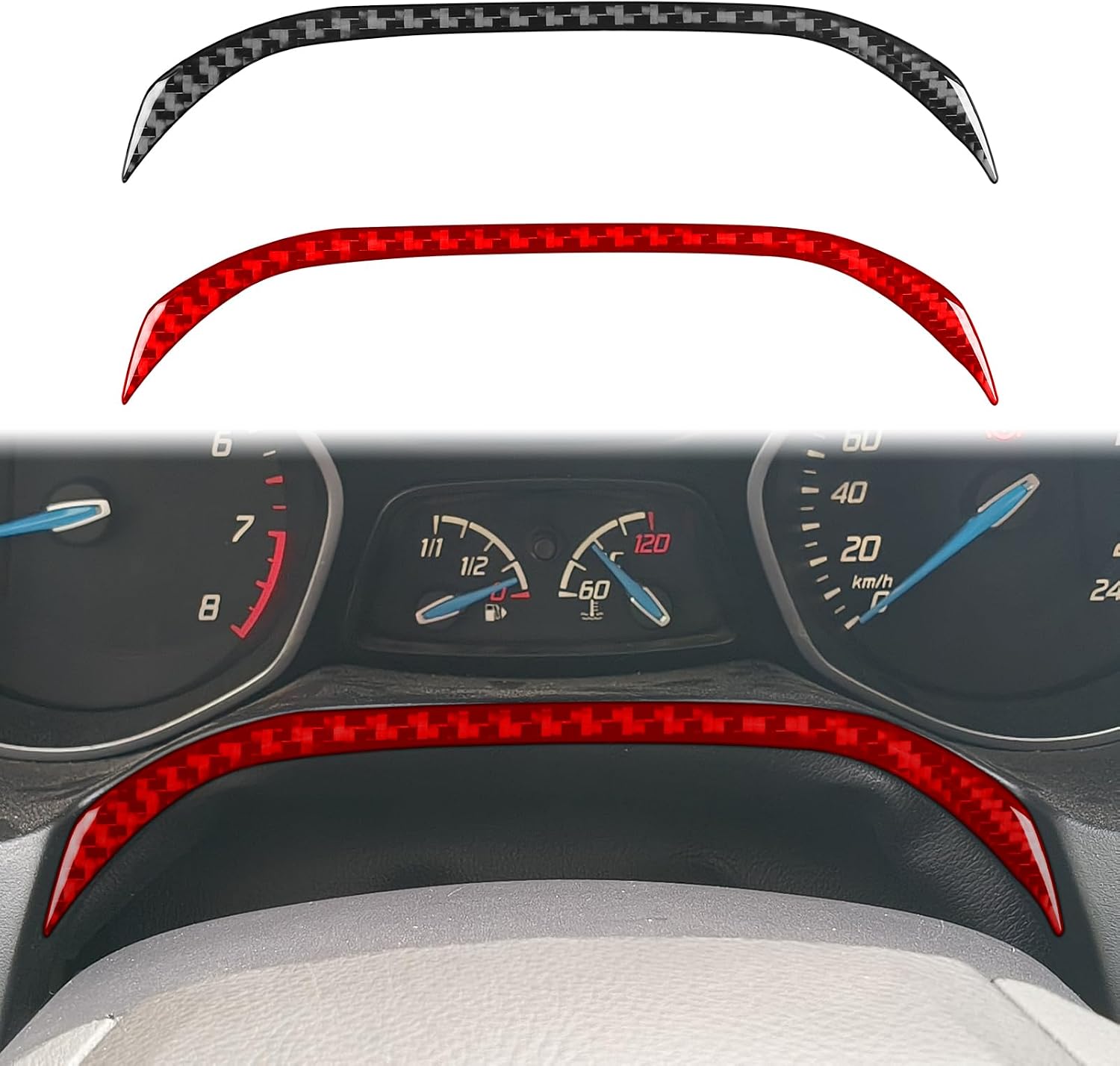 Real 3K Bright Red Carbon Fiber Car Dashboard Tachometer Side Decorative Strip Trim Sticker Auto Interior Accessories Compatible with Ford Focus C346 ST/RS/S/SE/SEL/Titanium 2012-2018